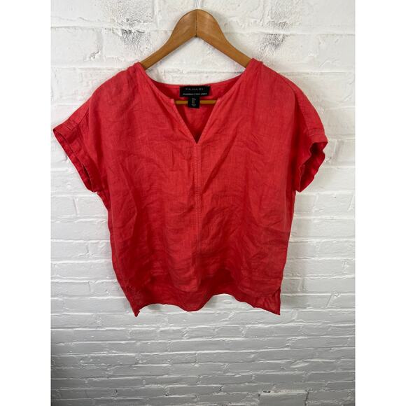 Tahari Women's V-Neck Linen Relaxed Fit T-Shirt Short Sleeve Red Size Small - Picture 1 of 4